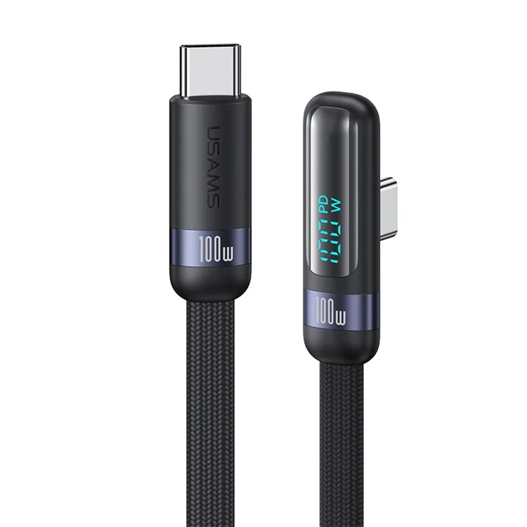 USAMS USAMS US-SJ653 Serie de Viento 1.2m Tipo-c a Tipo c Cable de Datos de Visualización de Cable de Carga Rápida PD 100W - Negro