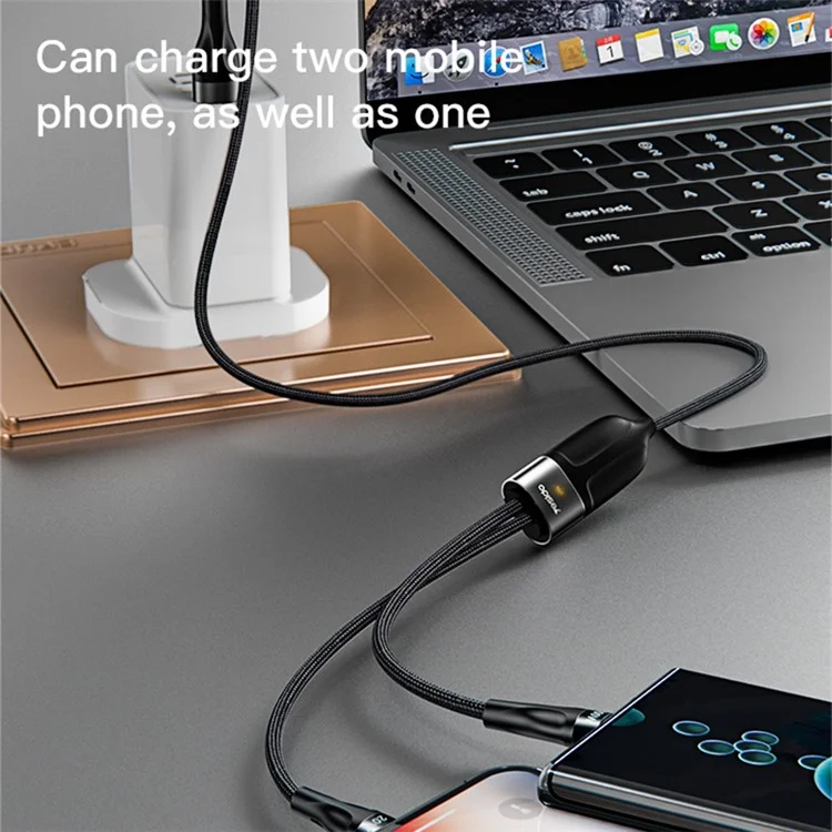 YESIDO CA87 PD Câble de charge rapide 100W+20W 2-en-1 de type C vers iP+type C avec indicateur LED
