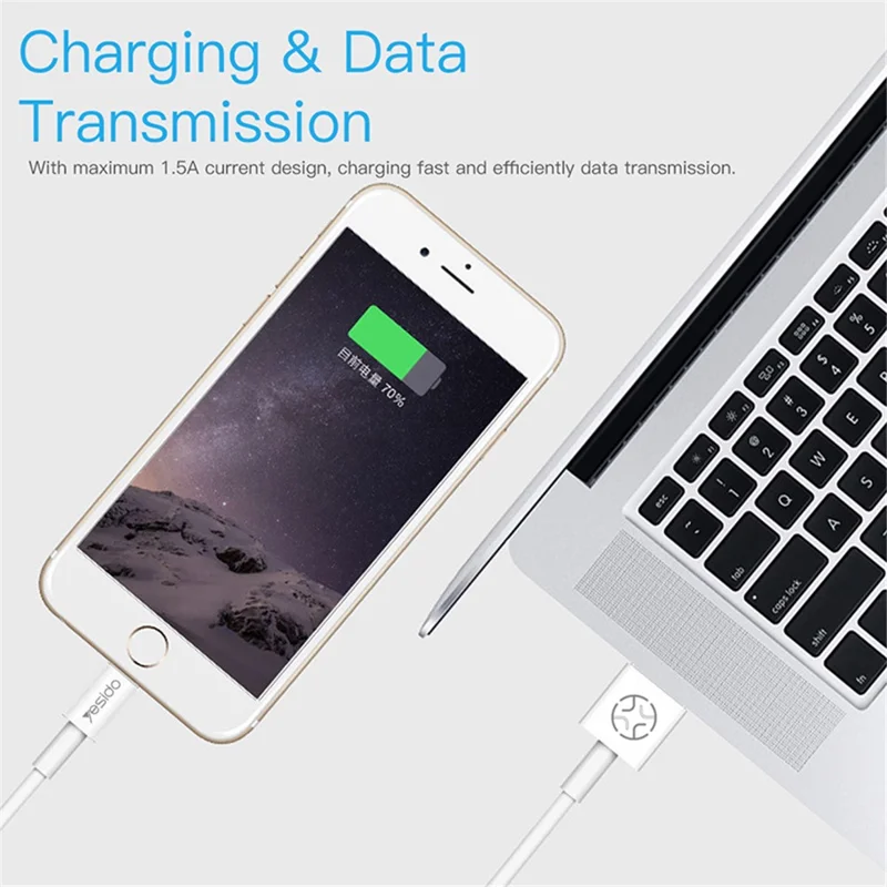 YESIDO CA22 2A Kabel ładowania typu C, odporno na rozciąganie, elastyczne PVC, 1,2 m, kabel danych USB