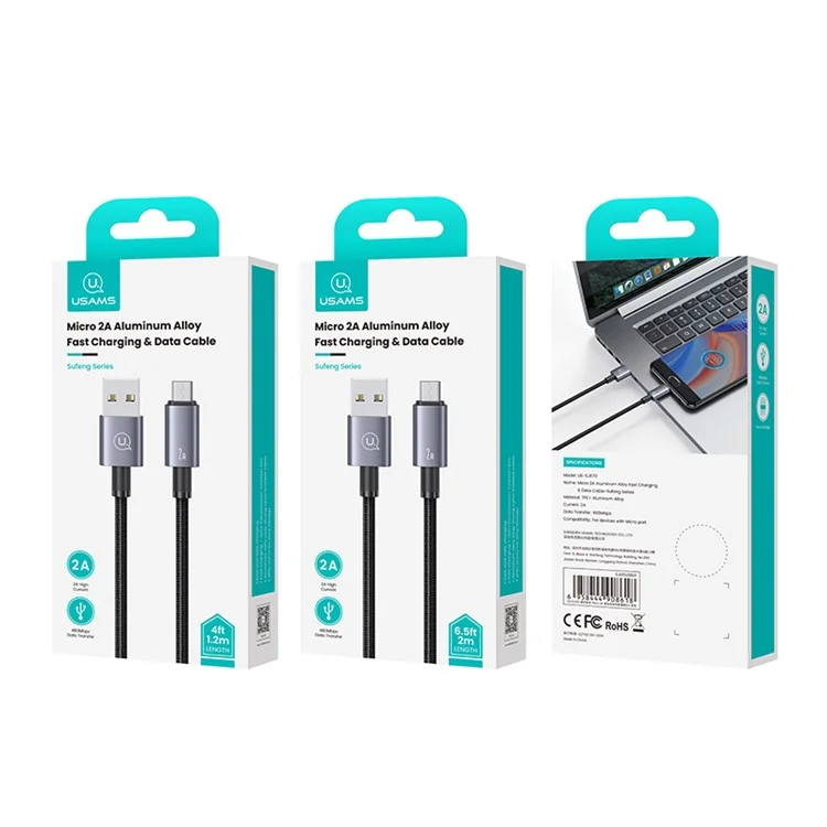 USAMS US-SJ668 Sufeng Series 1.2m USB-A to Micro-USB Data Cable 2A Fast Charging Cord - Tarnish