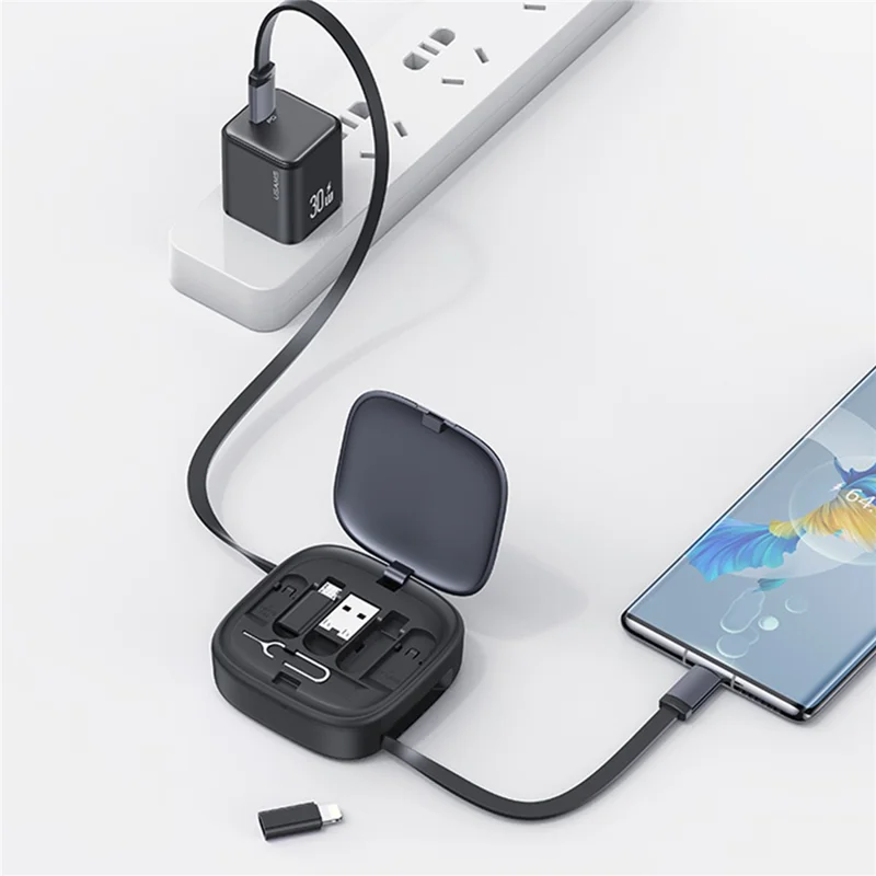 USAMS US-SJ650 U87 1m 60W USB / Type-C to Type-C / Micro / IP Fast Charging Cable with Storage Set Box - Purple