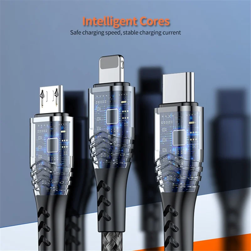 ENKAY 6A Cabo de Carregamento Rápido 1,2m 4 em 1 USB para iP / Tipo-C / Micro USB Cabo de Carregamento de Dados - Cinza