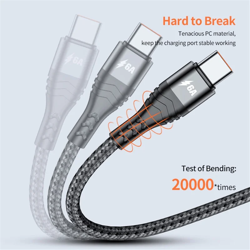 ENKAY 6A Cabo de Carregamento Rápido 1,2m 4 em 1 USB para iP / Tipo-C / Micro USB Cabo de Carregamento de Dados - Cinza