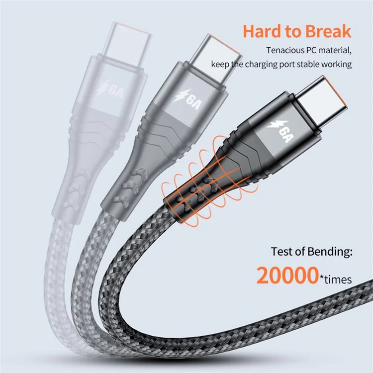 ENKAY 3 in 1 USB to iP  /  Type-C / Mcro USB Fast Charging Cord, Nylon Braided 1.2m 6A Cell Phone Cable - Grey