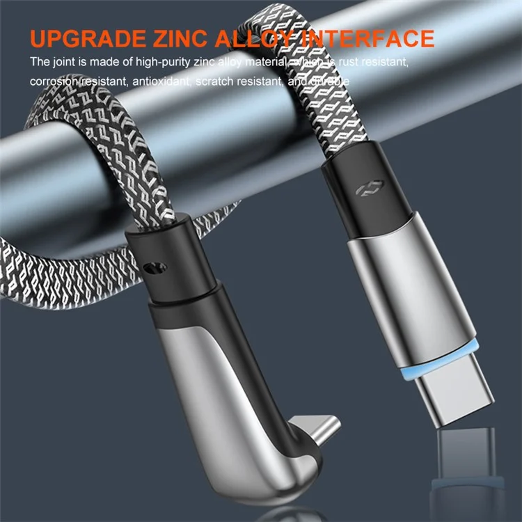 ENKAY 1.2m Angled Type-C to Type-C PD 65W Fast Charging Cable Flat Cord with Indicator Light