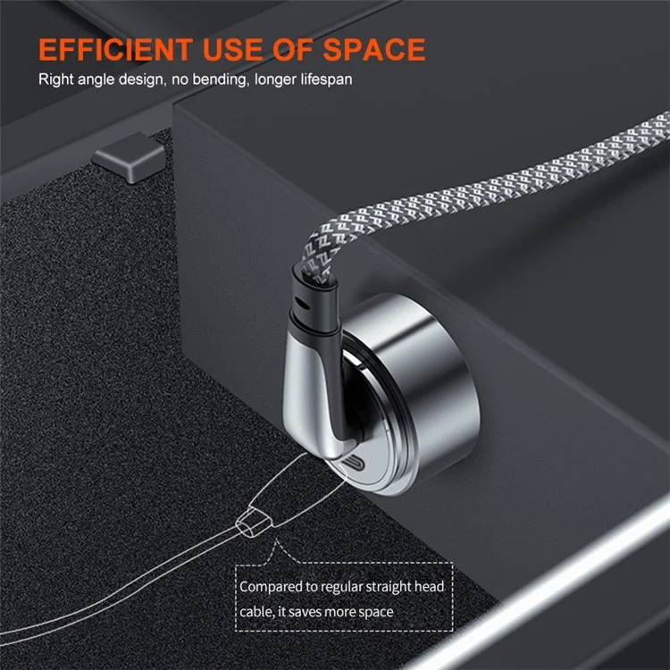 ENKAY 1.2m Angled Type-C to Type-C PD 65W Fast Charging Cable Flat Cord with Indicator Light
