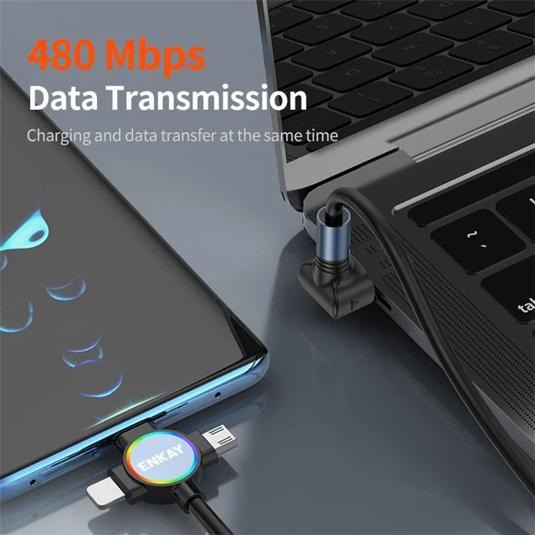 ENKAY 1.5m USB to Type-C / iP /  Micro USB TPU Spring Cable 66W Fast Charging Cable with Indicator Light - Style A