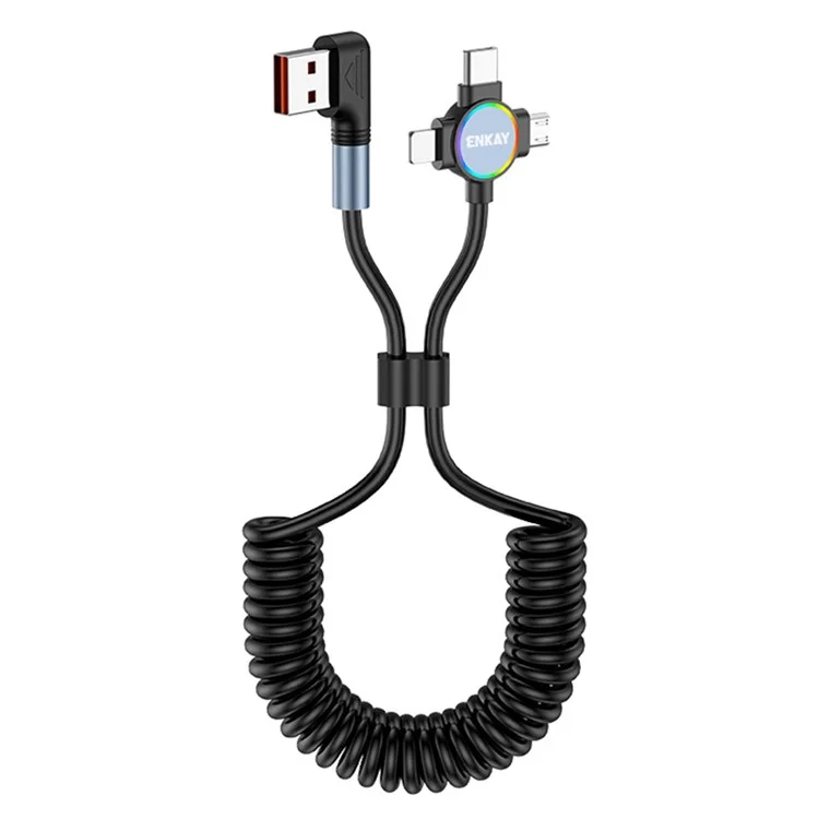 Enkay 1.5m USB a Tipo-c / ip / Micro USB Cable de Resorte TPU 66W Cable de Carga Rápida Con Luz Indicadora - Estilo B