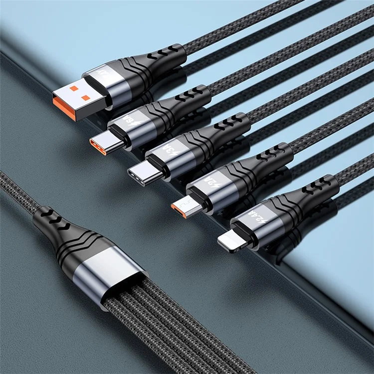 ENKAY HAT PRINCE 2m 6A 4-in-1 USB to 8Pin / Type-C / Micro USB Fast Charging Data Cable Nylon Braided Cord - Grey