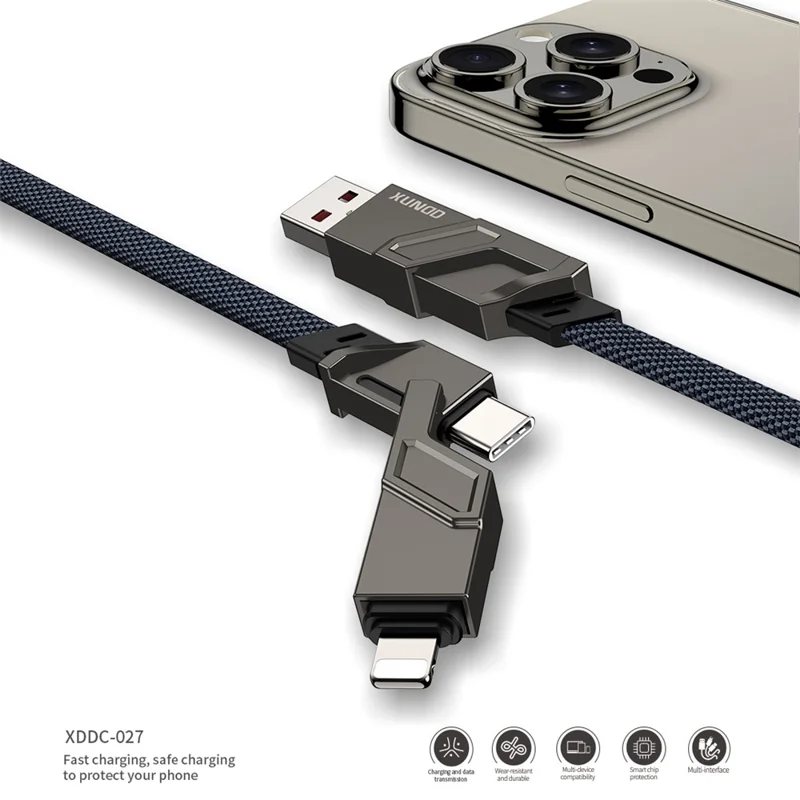 XUNDD XDDC-027 1.5m USB+Type-C+iP+Micro USB Charging Cable Cord - Grey