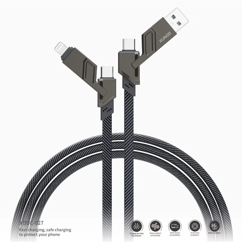 XUNDD XDDC-027 1.5m USB+Type-C+iP+Micro USB Charging Cable Cord - Grey