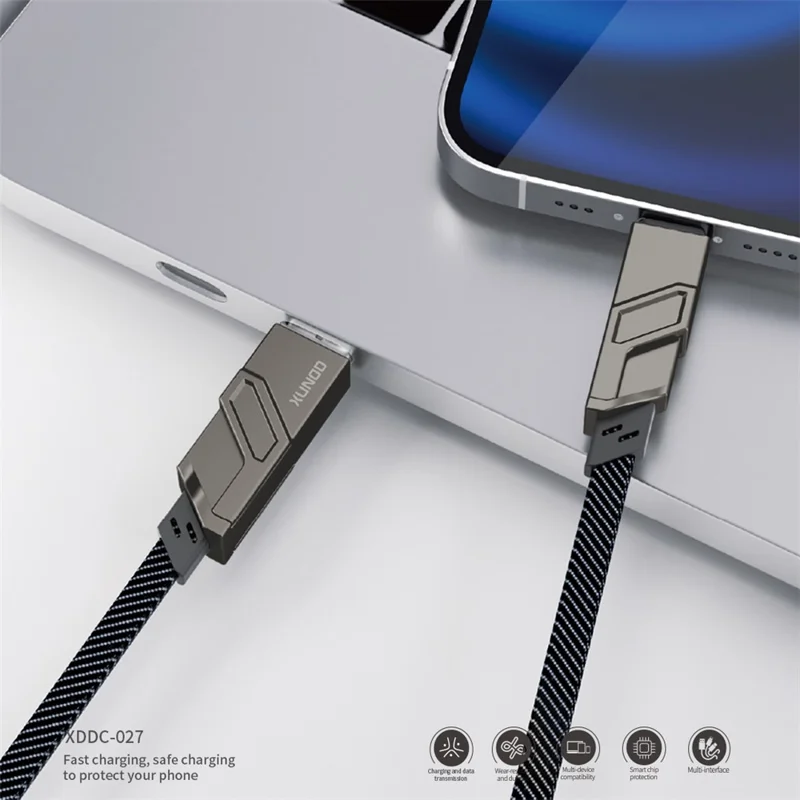 XUNDD XDDC-027 1.5m USB+Type-C+iP+Micro USB Charging Cable Cord - Grey