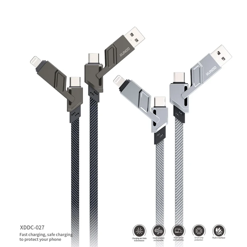 XUNDD XDDC-027 1.5m USB+Type-C+iP+Micro USB Charging Cable Cord - Grey
