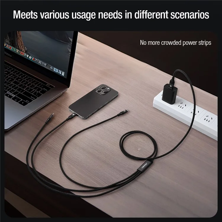 NILLKIN Swift Pro 3-in-1 Cable Nylon Braided USB to Type-C / iP / Micro Charging Cord - Black