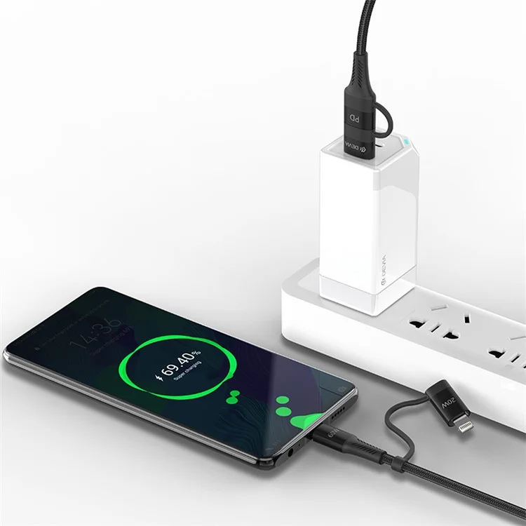 DEVIA EC504 Série Vitesse Extrême Câble de charge rapide multifonction 4 en 1 de 1,5 m Tressé en nylon 