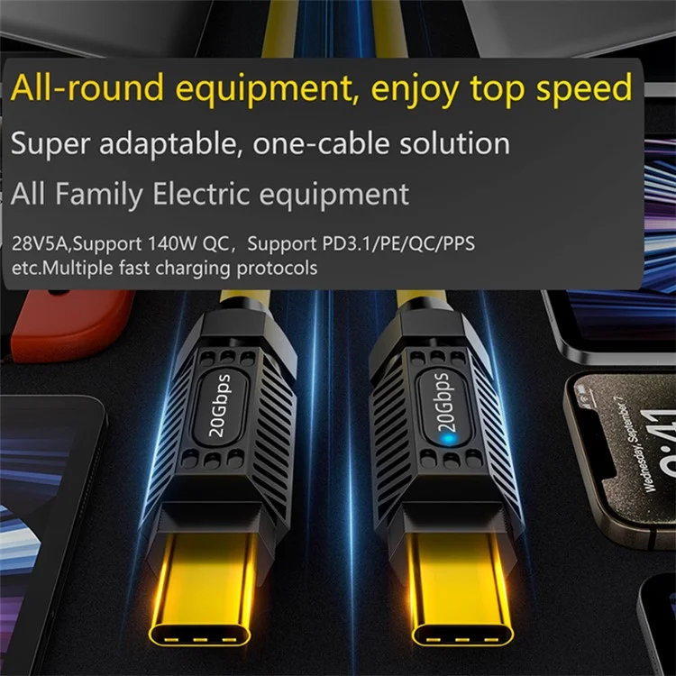 0.2m 140W 20Gbps 8K 60Hz Audio Video Transmission USB3.2 Type-C Data Cable