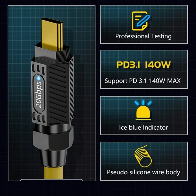 0.2m 140W 20Gbps 8K 60Hz Audio Video Transmission USB3.2 Type-C Data Cable