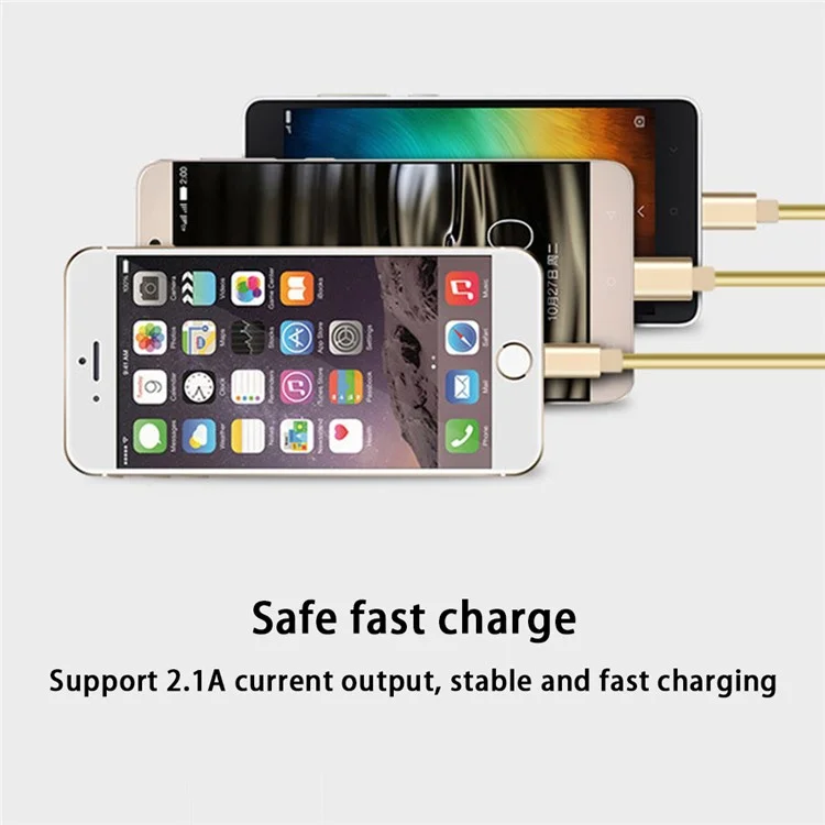 Three-In-One Micro / iP / Type-C 2.1A Fast Charging Cable Retractable TPE Wire - Gold