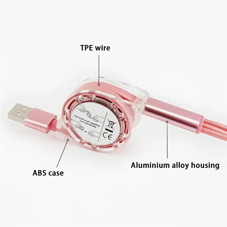 Three-In-One Micro / iP / Type-C 2.1A Fast Charging Cable Retractable TPE Wire - Gold