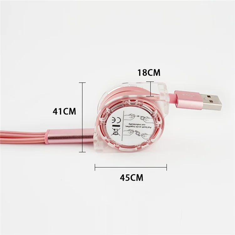 Three-In-One Micro / iP / Type-C 2.1A Fast Charging Cable Retractable TPE Wire - Gold