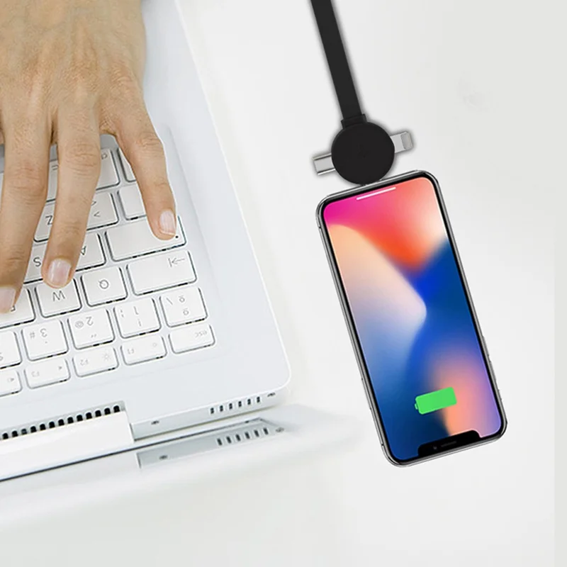 USB to iOS / Micro / Type-C 3-in-1 Retractable Data Cable 66W Fast Charging Cord - Blue