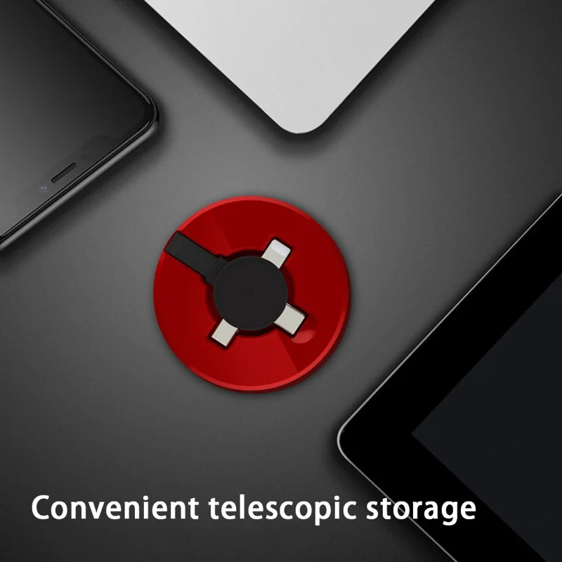 USB to iOS / Micro / Type-C 3-in-1 Retractable Data Cable 66W Fast Charging Cord - Blue