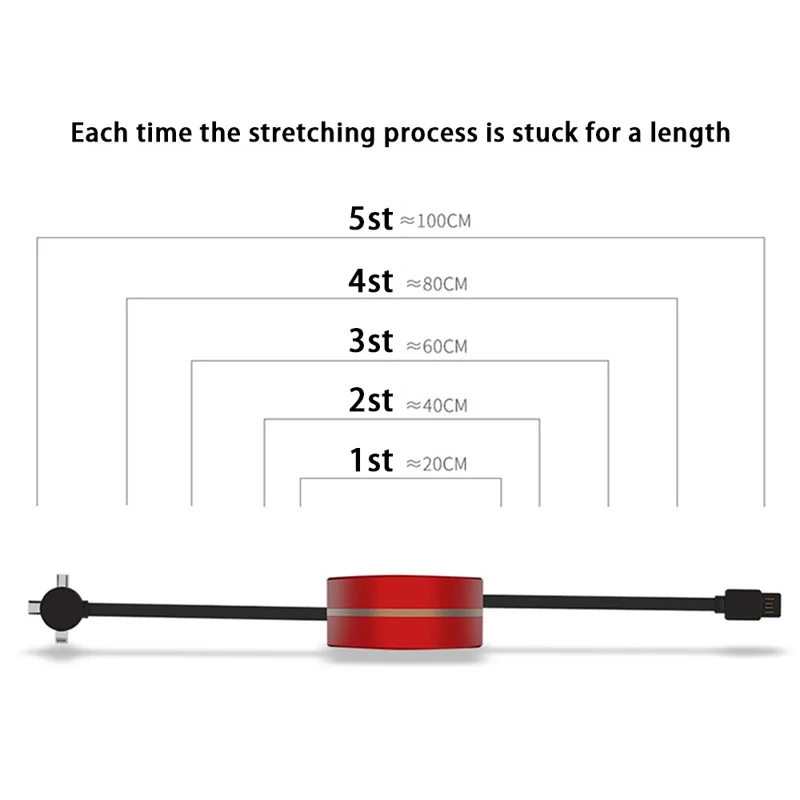 USB to iOS / Micro / Type-C 3-in-1 Retractable Data Cable 66W Fast Charging Cord - Blue