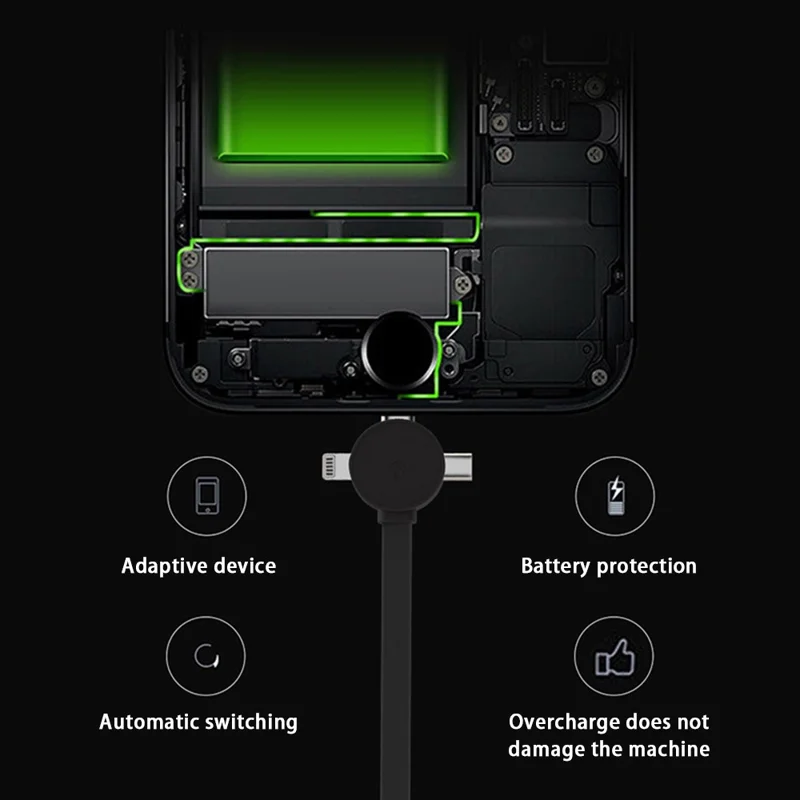 USB to iOS / Micro / Type-C 3-in-1 Retractable Data Cable 66W Fast Charging Cord - Blue