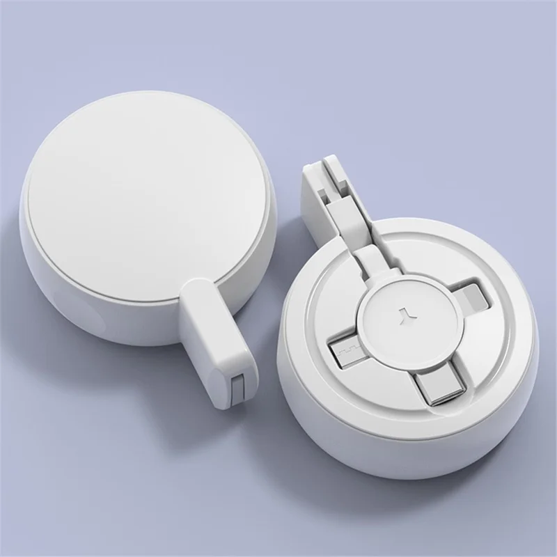 Câble de charge 3-en-1 Micro / iP / Type-C rétractable pour iPhone / Samsung / Xiaomi - Blanc