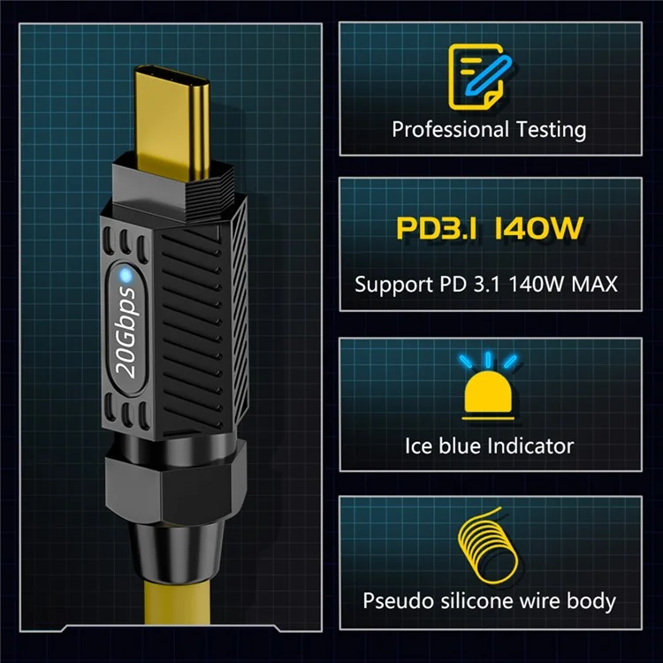 1.8m Spring Cable 8K 60Hz 140W USB3.2 Type-C Female to Male 20Gbps Data Transfer Cord
