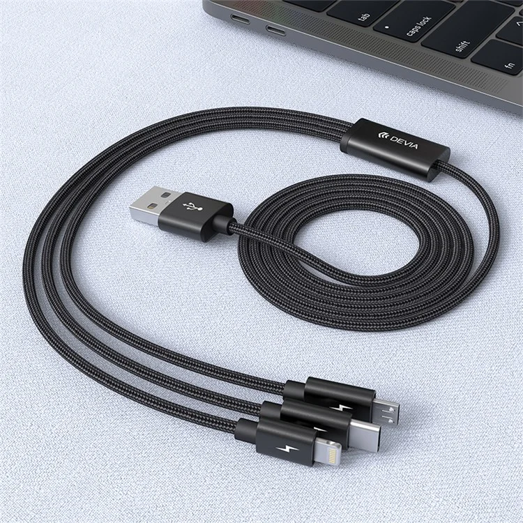 DEVIA Gracious Series 1.2m 3-in-1 Cable USB-A to IP+Micro+Type-C 3A Phone Charging Cord