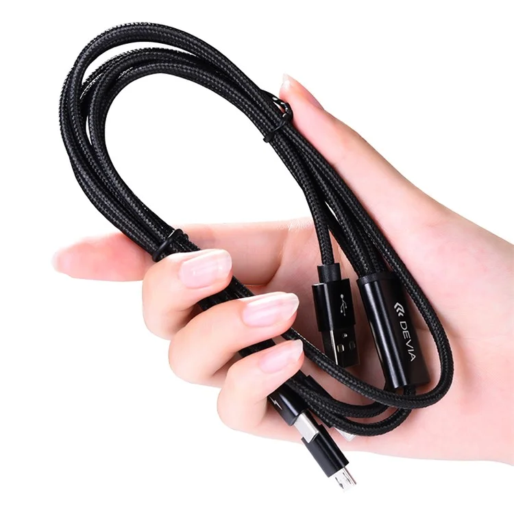 DEVIA Gracious Series 1.2m 3-in-1 Cable USB-A to IP+Micro+Type-C 3A Phone Charging Cord