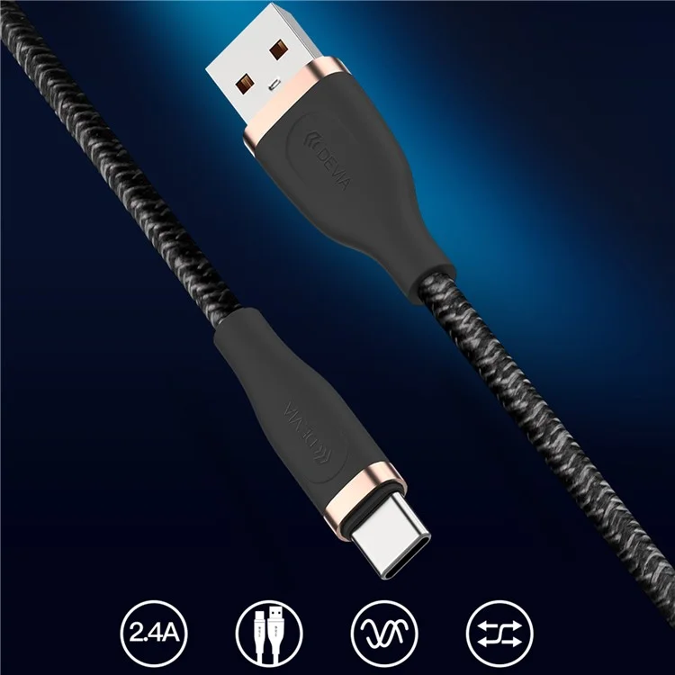 DEVIA Star Series EC311 1.5m USB-A to Type-C Data Cable 2.4A Fast Charging Cord - Black
