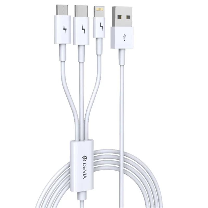 DEVIA Smart Series EC141 1,2m 2A Cabo de Carregamento USB-A para IP+Micro+Type-C 3 em 1