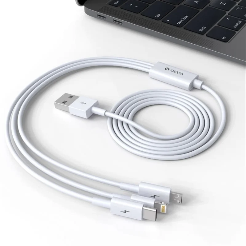 DEVIA Smart Series EC141 1,2m 2A Cabo de Carregamento USB-A para IP+Micro+Type-C 3 em 1