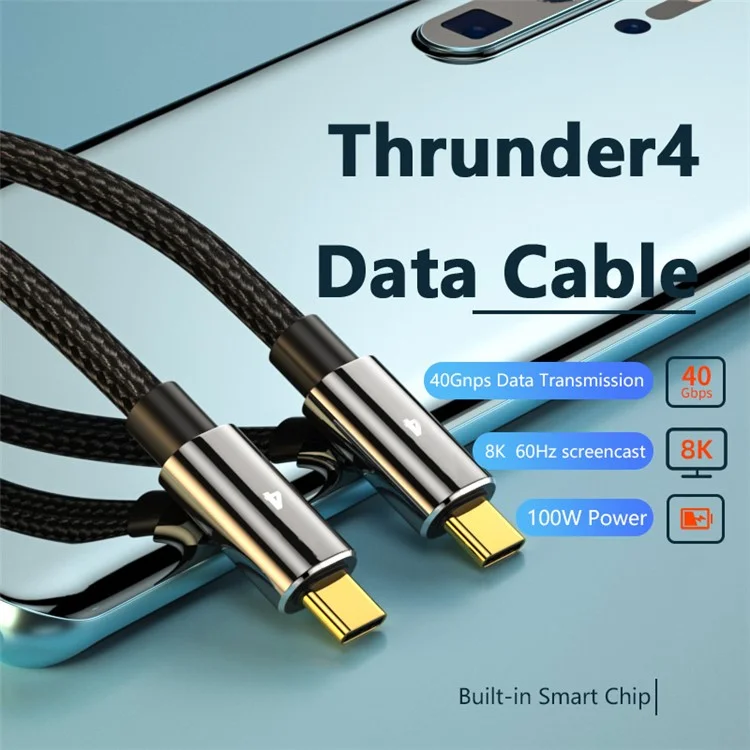 Thunderbolt 4 0.8m 100W 40Gbps 8K 60Hz Nylon Braided Data Cable