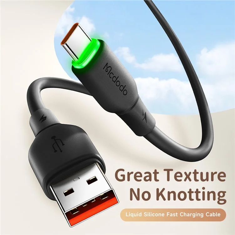MCDODO Alpha Series CA-475 1.2m USB-A to Type-C Charging Cable 6A Silicone Data Transfer Cord - Black