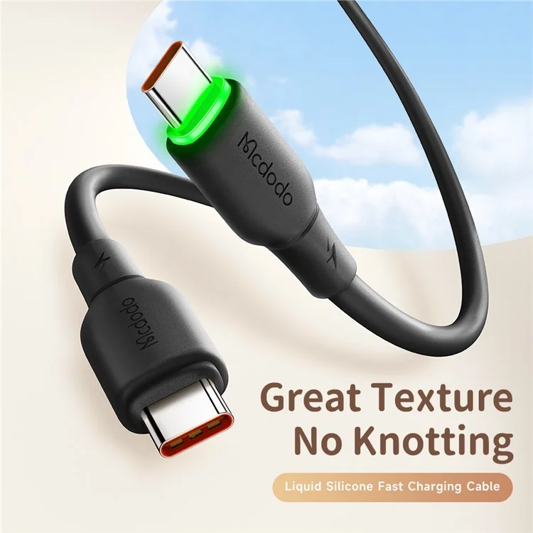 MCDODO Alpha Series CA-477 1.2m Type-C to Type-C Fast Charging Cable Silicone 65W Phone Charger Cord - Black