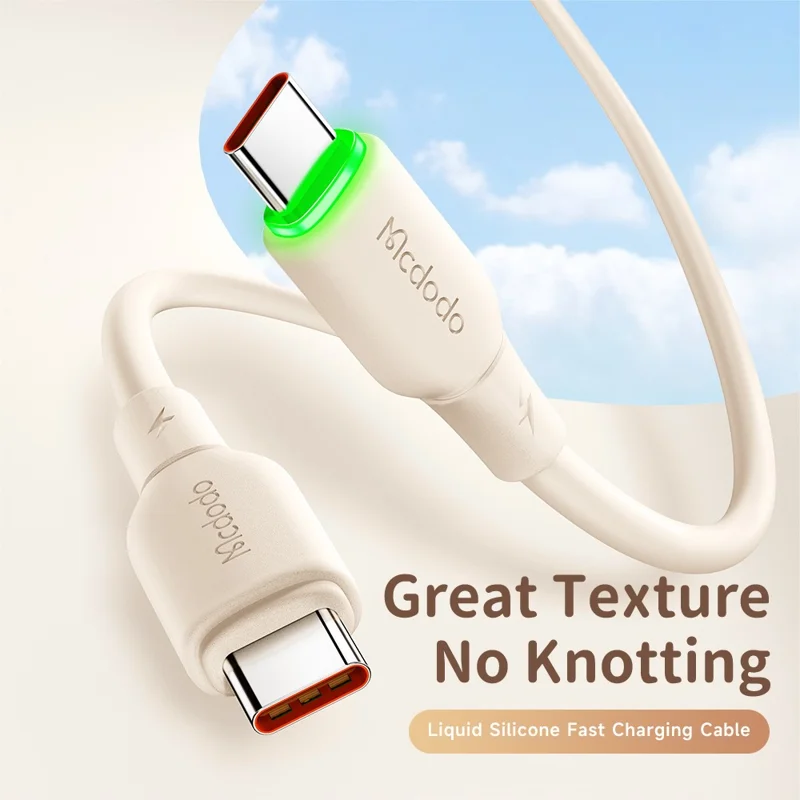 MCDODO Alpha Series CA-477 1.2m Type-C to Type-C Fast Charging Cable Silicone 65W Phone Charger Cord - Beige
