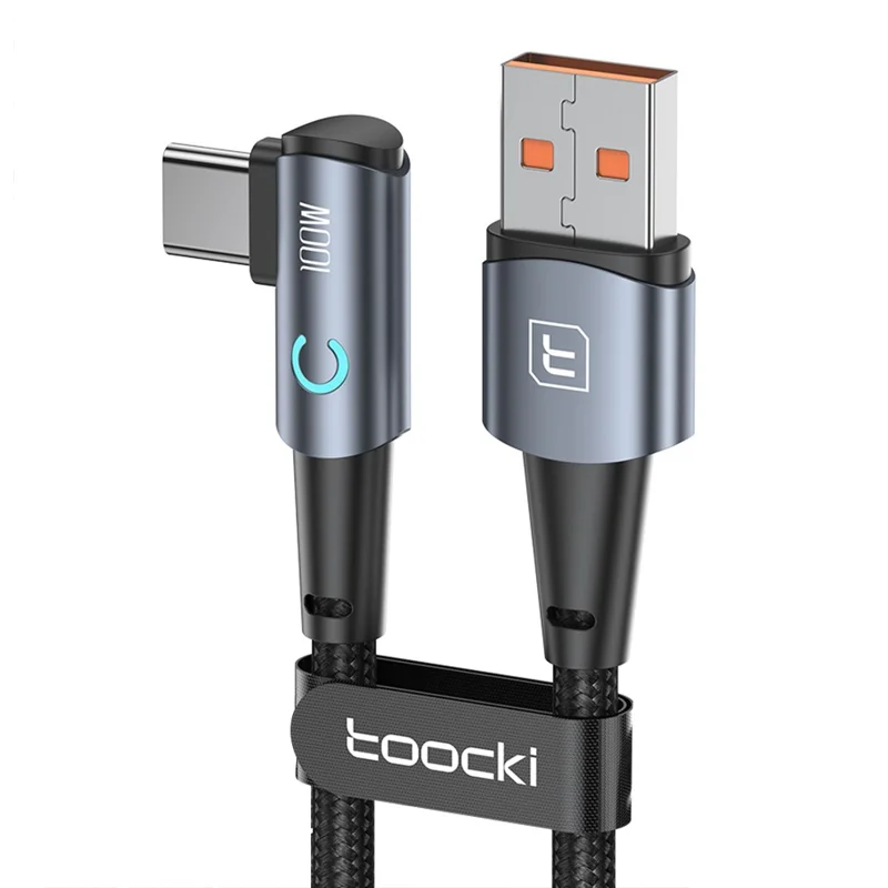 TOOCKI TQ-X25A2 100W USB-A to Type-C Right Angle Charging Data Cable, 2m - Grey