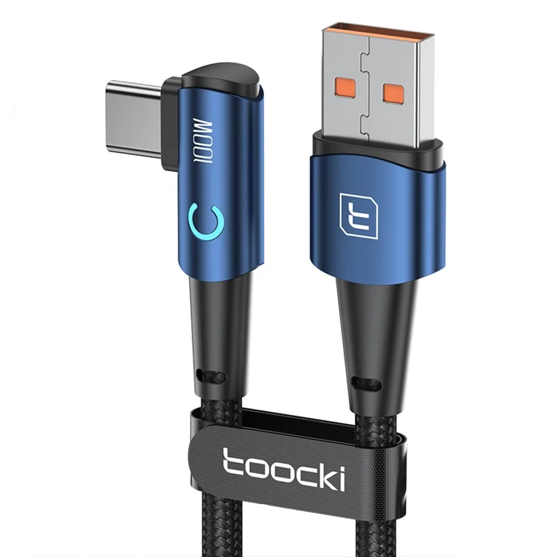 TOOCKI TQ-X25A2 USB-A to Type-C Data Cable 1m Right Angle 100W Charging Cord - Blue
