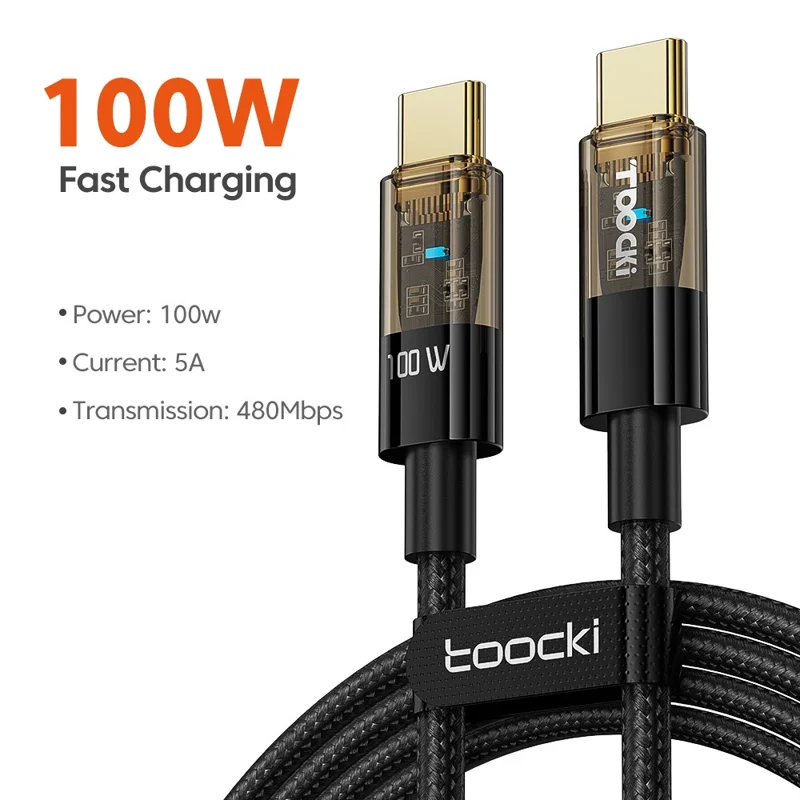 TOOCKI TQ-X06C2 1m 100W Charging Cord, Type-C to Type-C Data Cable