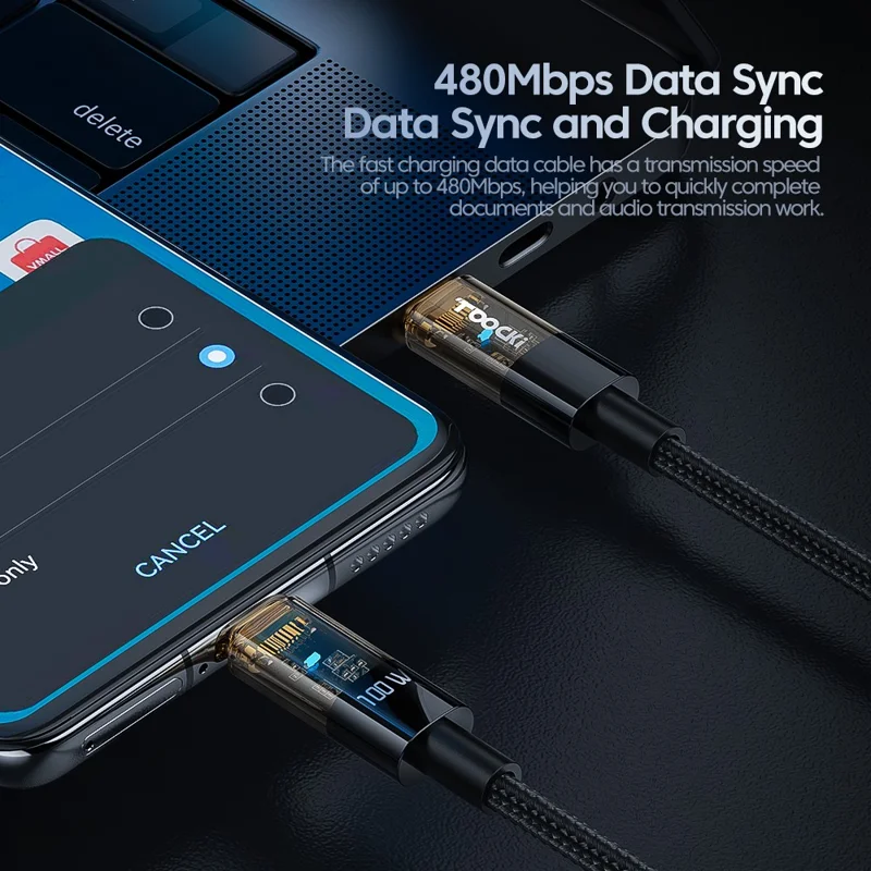 TOOCKI TQ-X06C2 1m 100W Charging Cord, Type-C to Type-C Data Cable