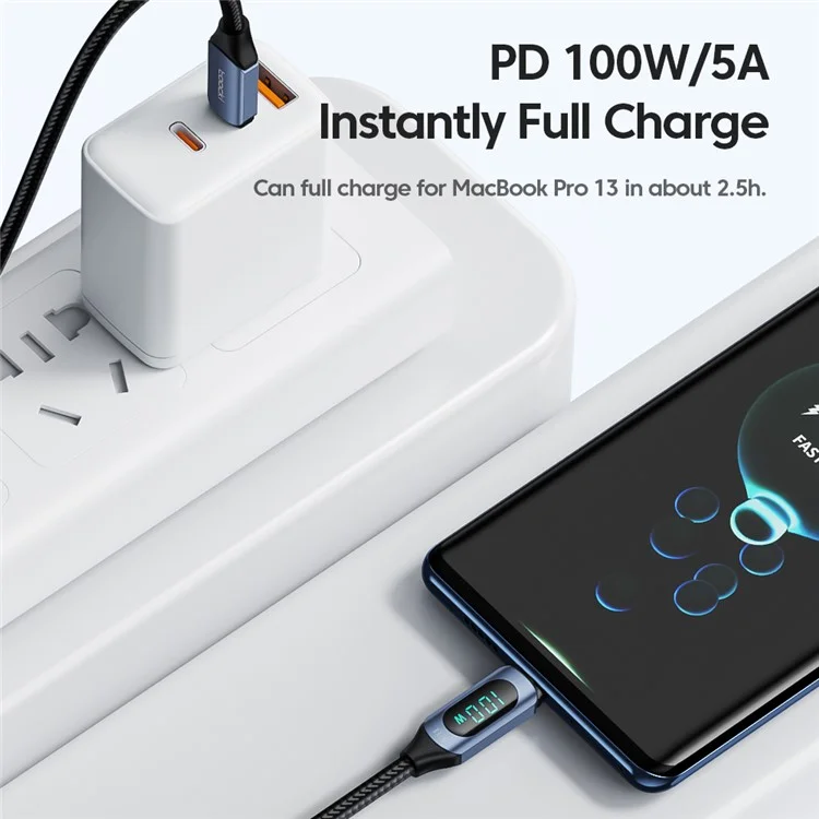 TOOCKI TQ-X03 2m Digital Display Data Cable USB-C to USB-C PD 100W Charging Cord - Blue