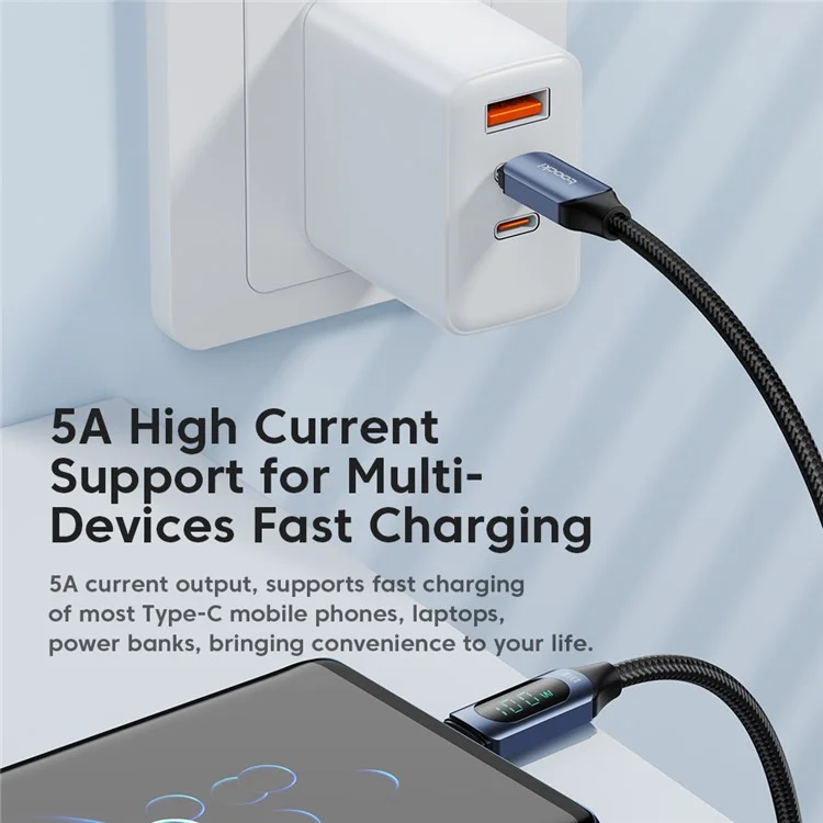 TOOCKI TQ-X03 2m Digital Display Data Cable USB-C to USB-C PD 100W Charging Cord - Blue
