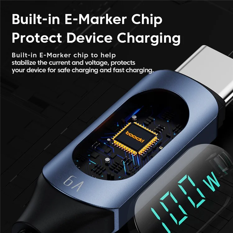TOOCKI TQ-X03 2m Digital Display Data Cable USB-C to USB-C PD 100W Charging Cord - Blue