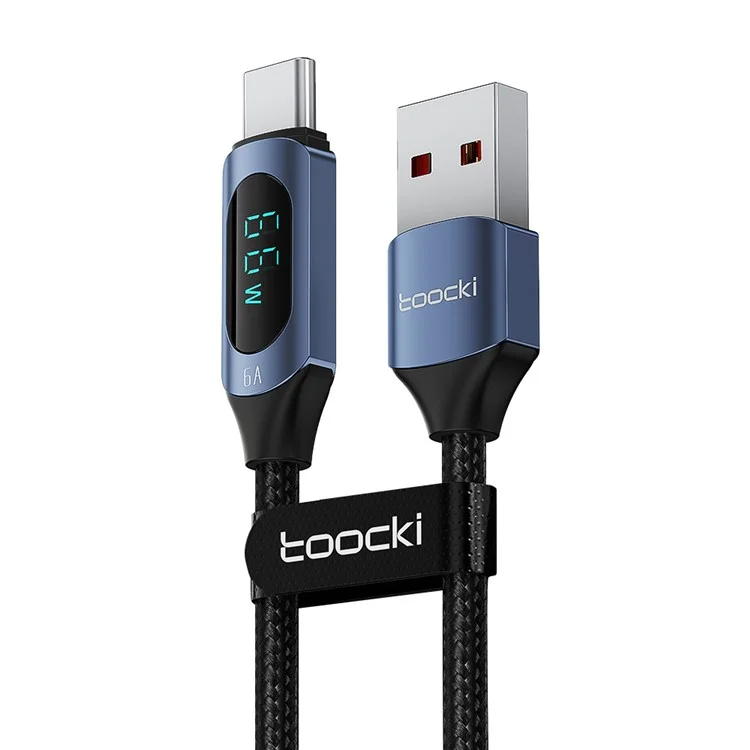 TOOCKI TQ-X03A2 6A Cable de Datos USB-C con Pantalla Digital, Cable de Carga Trenzado de 2 Metros - Azul