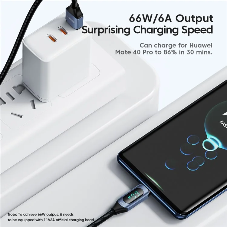 TOOCKI TQ-X03A2 6A Cable de Datos USB-C con Pantalla Digital, Cable de Carga Trenzado de 2 Metros - Azul