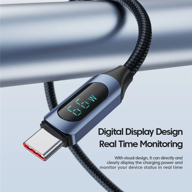 TOOCKI TQ-X03A2 6A Cable de Datos USB-C con Pantalla Digital, Cable de Carga Trenzado de 2 Metros - Azul