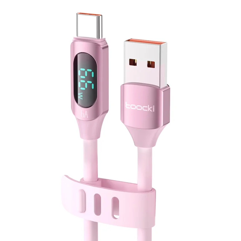 TOOCKI TQ-X55A2 1m USB to Type-C 6A Liquid Silicone Data Cable with Digital Display - Pink